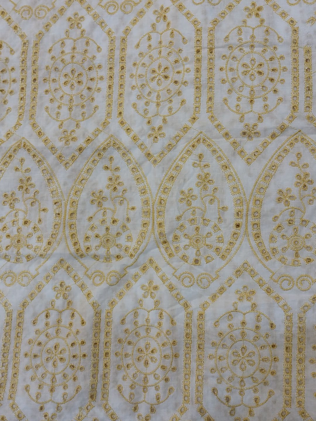 Temple Design Schiffli Embroidered Fabric
