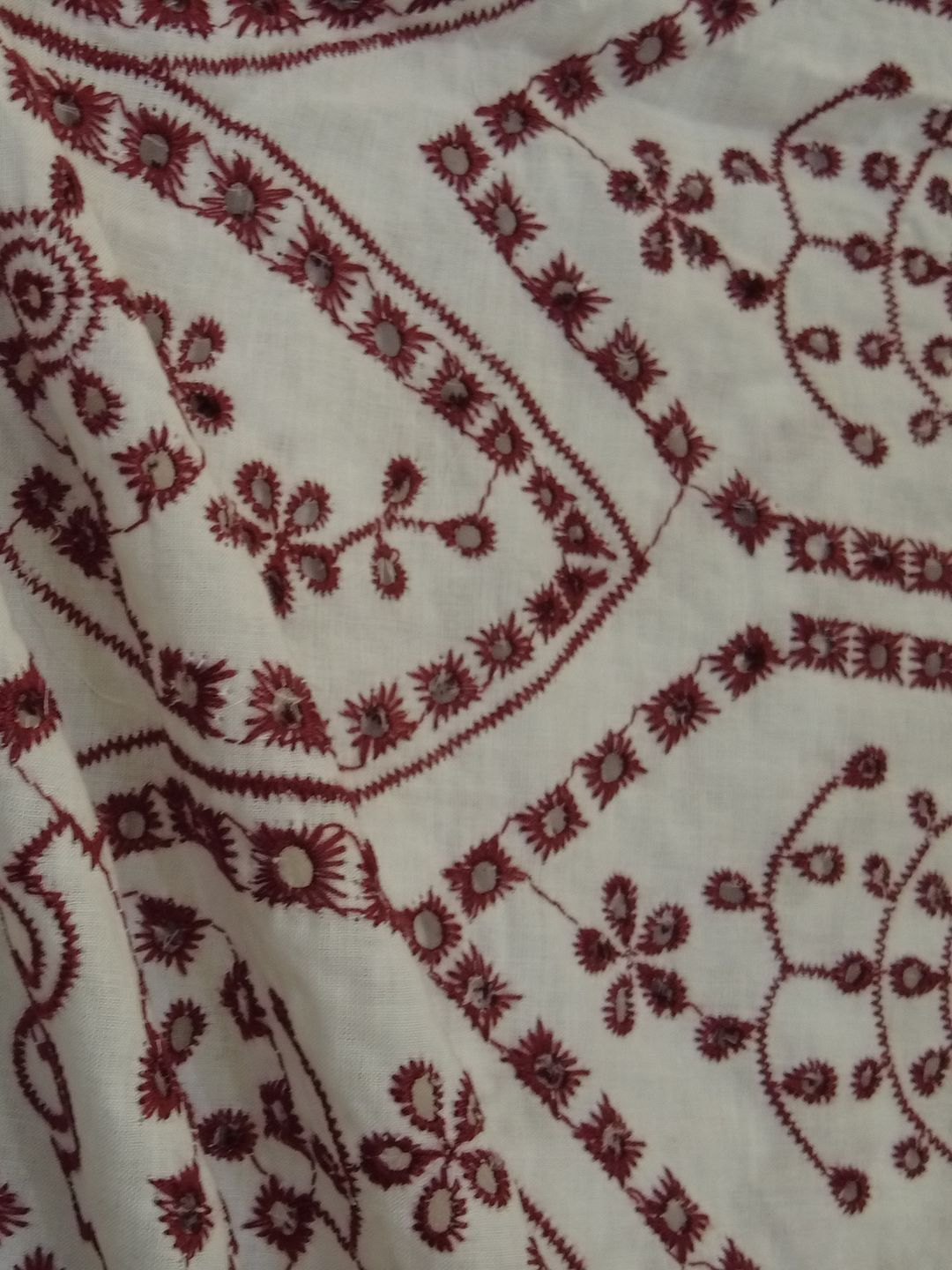 Temple Design Schiffli Embrooidered Fabric