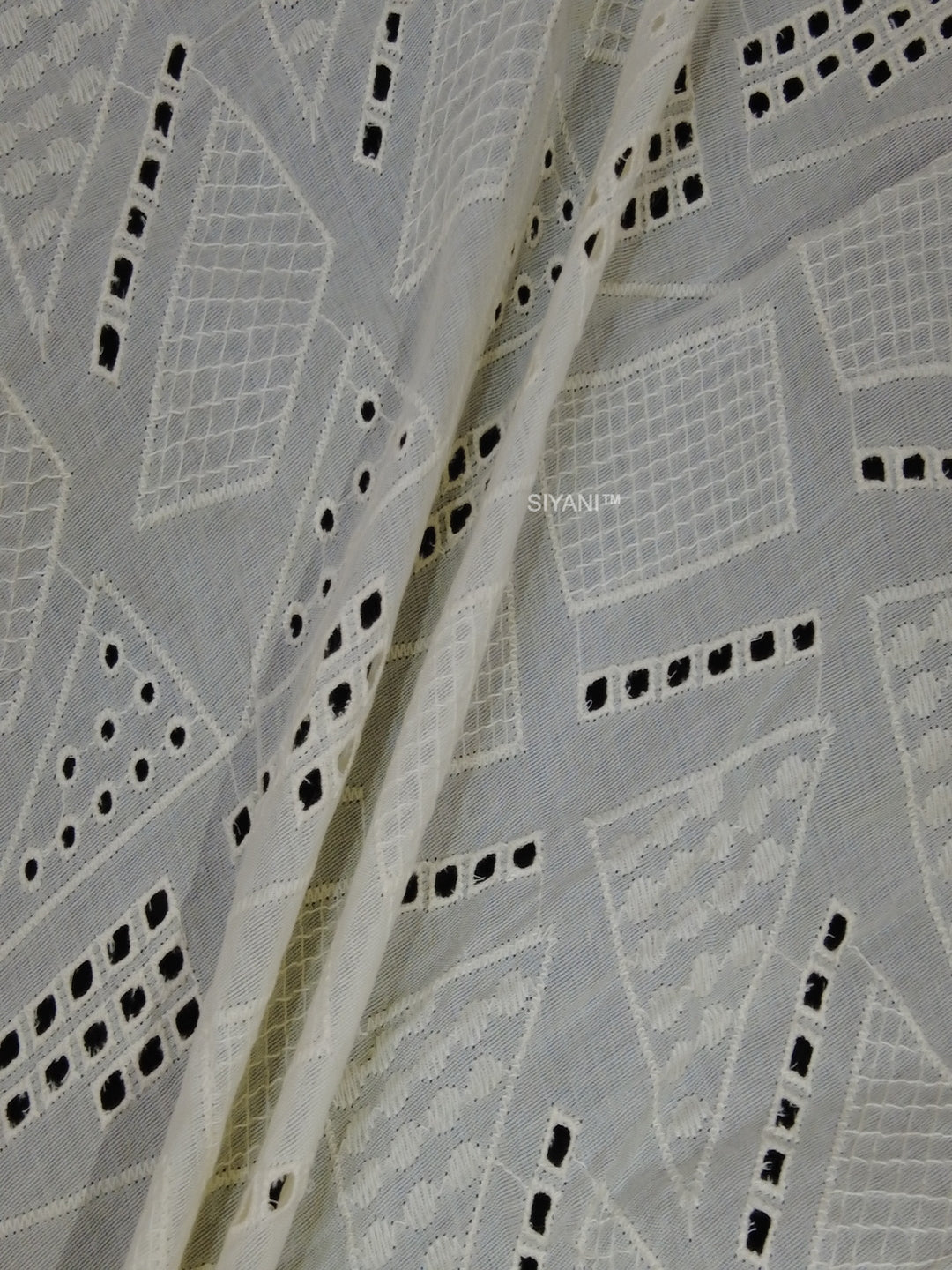 Geometric pattern Schiffli Embroidered Cotton Fabric