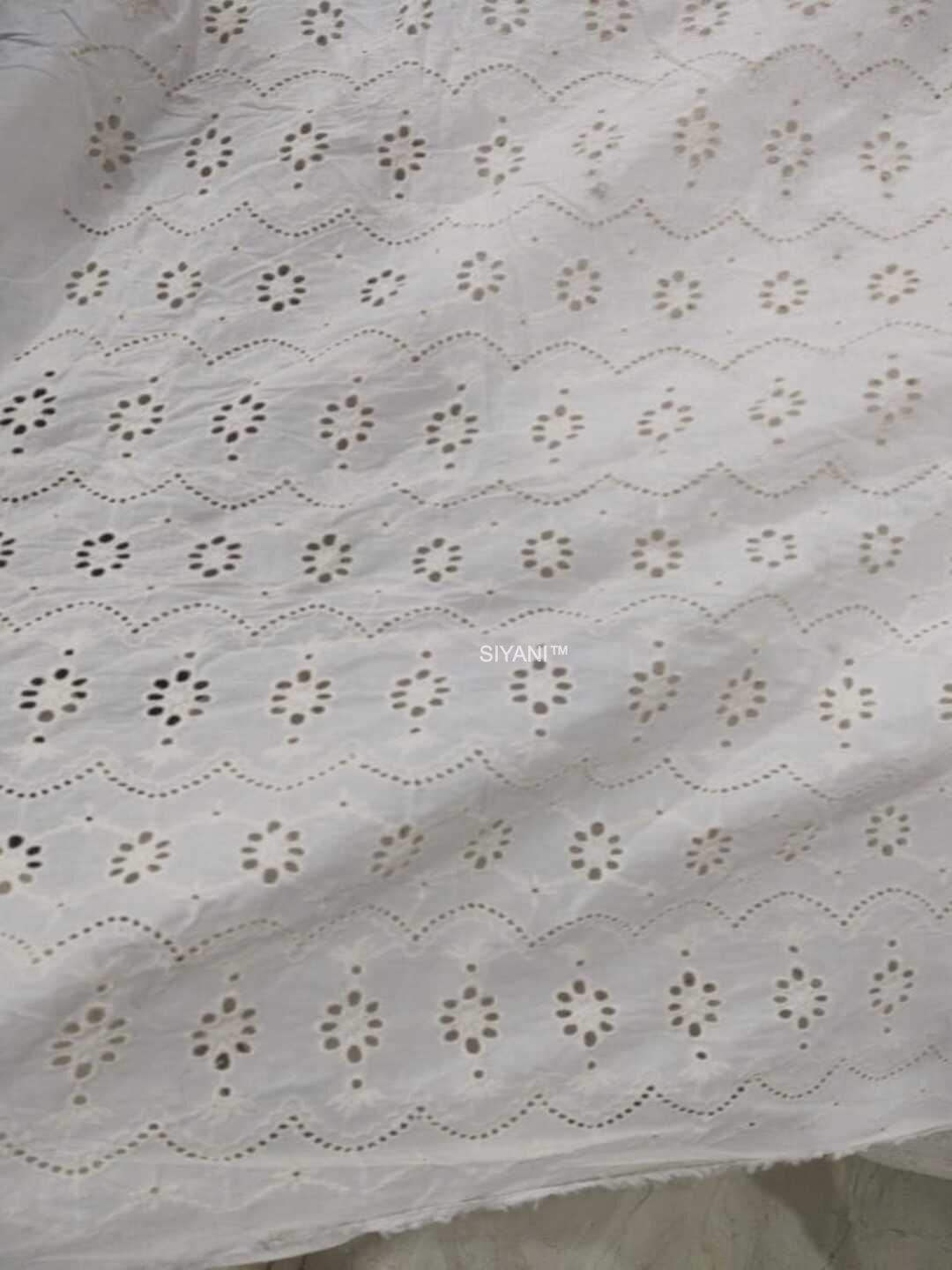 Ivory Cotton Schiffli Fabric with Floral Eyelet