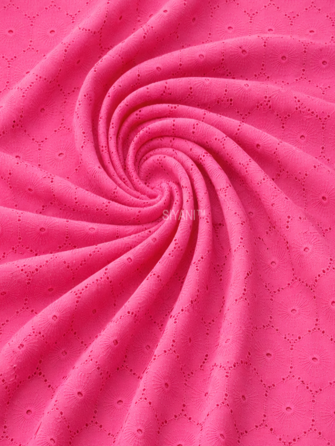 Pink Floral Eyelet Schiffli fabric