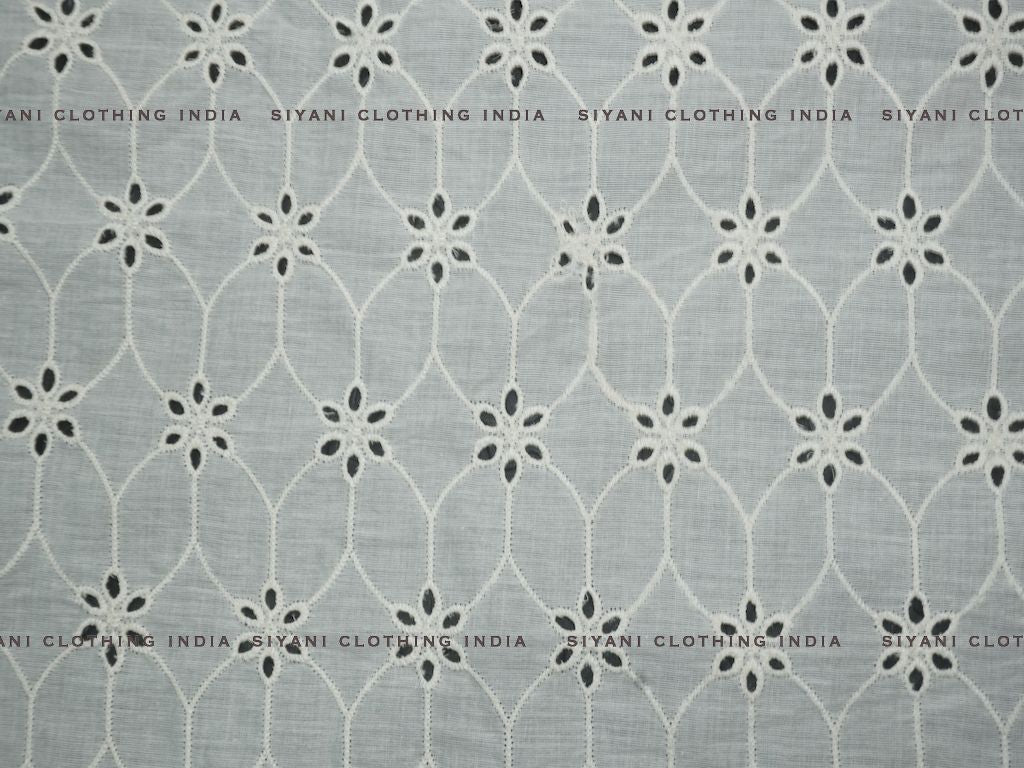 Kora Cotton Dyeable Abstract Floral Design Chikankari Embroidered Fabric - Siyani Clothing India