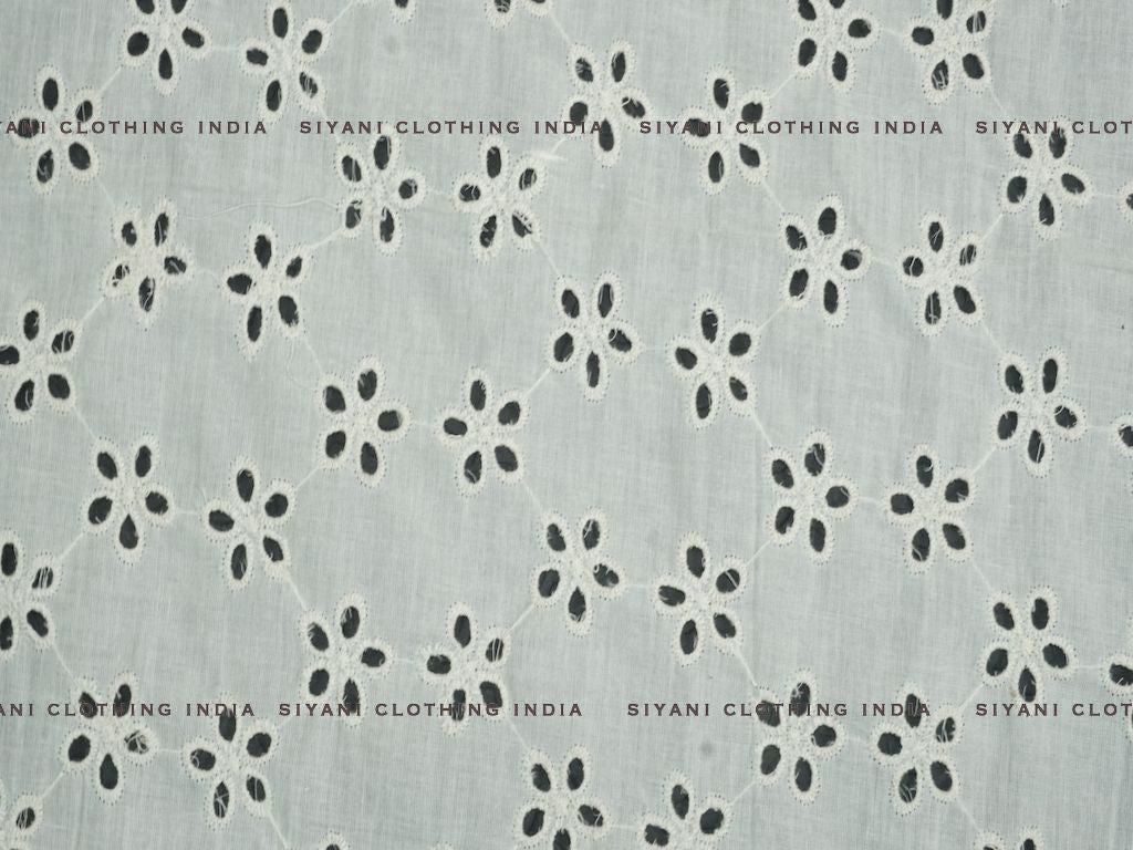 Kora Cotton Dyeable Pantagon Floral Design Chikankari Embroidered Fabric - Siyani Clothing India