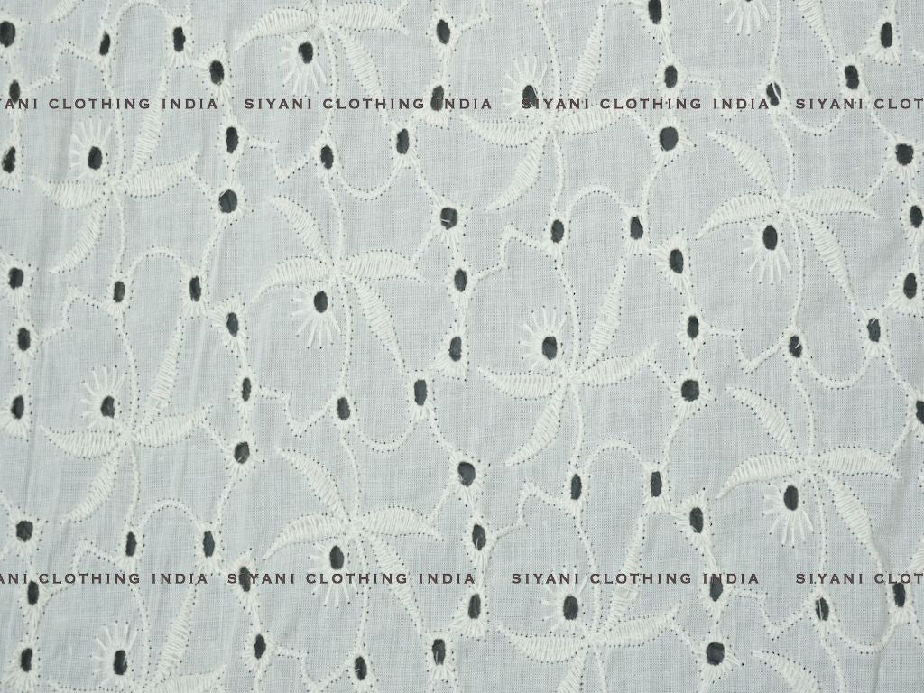 Kora Cotton Dyeable Floral Motif Chikankari Embroidered Fabric - Siyani Clothing India