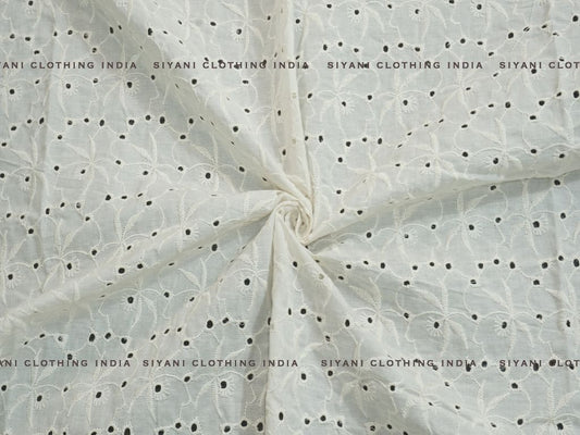 Siyani Kora Cotton Dyeable Floral Motif Chikankari Embroidered Fabric
