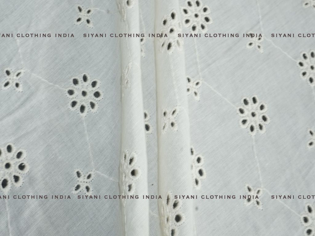 Kora Cotton Dyeable Floral Geomatrical Pattern Chikankari Embroidered Fabric