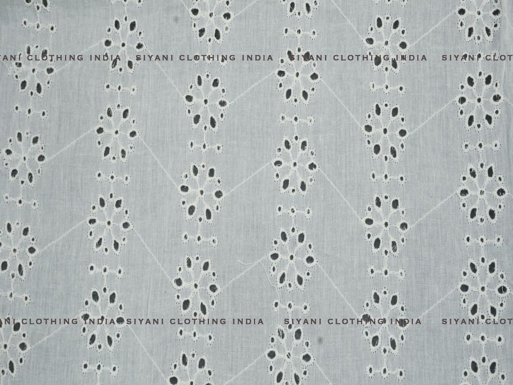Kora Cotton Dyeable Geomatrical Floral Chikankari Embroidered Fabric