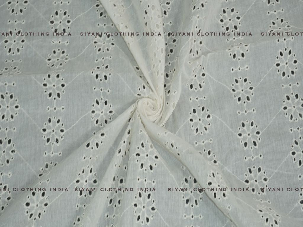 Siyani Kora Cotton Dyeable Geomatrical Floral Chikankari Embroidered Fabric