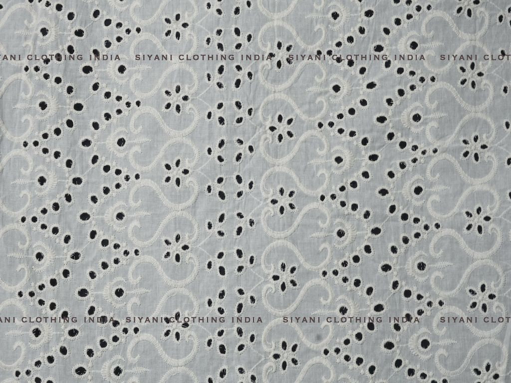 Kora Cotton Dyeable Allover Cutwork Chikankari Embroidered Fabric