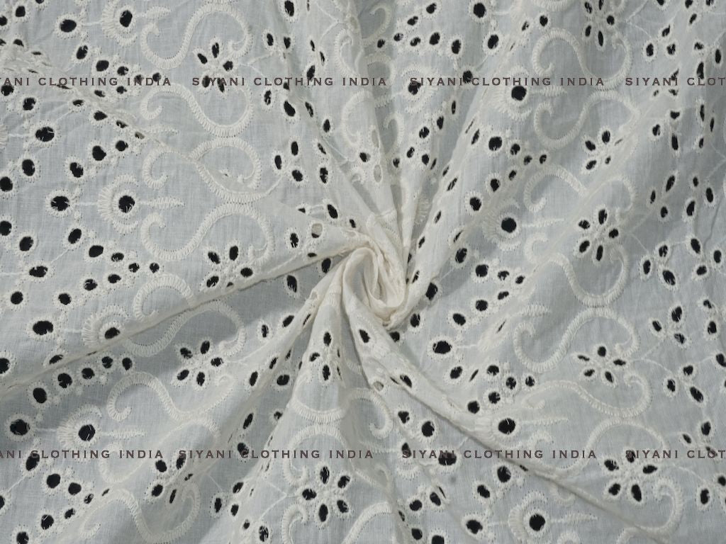 Siyani Kora Cotton Dyeable Allover Cutwork Chikankari Embroidered Fabric