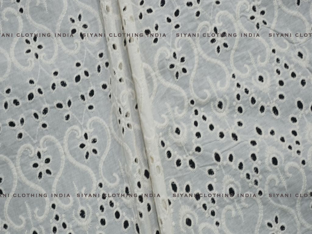 Kora Cotton Dyeable Allover Cutwork Chikankari Embroidered Fabric