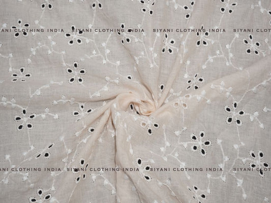 Siyani Peach Cotton Floral Cutwork Chikankari Embroidered Fabric