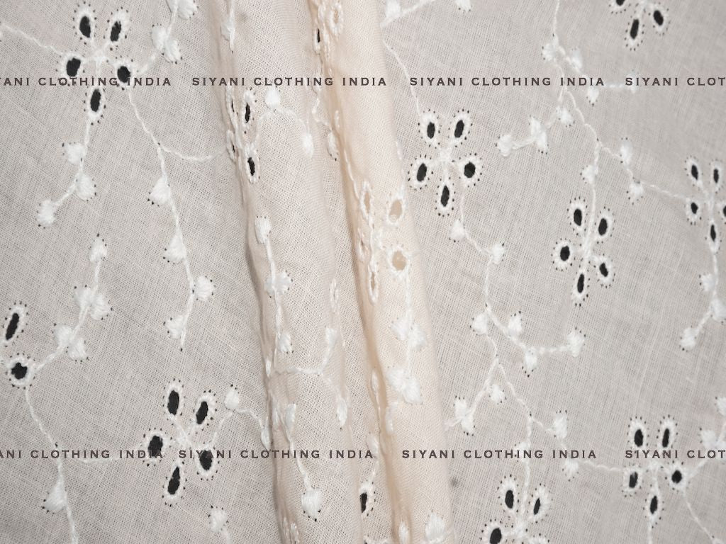 Peach Cotton Floral Cutwork Chikankari Embroidered Fabric