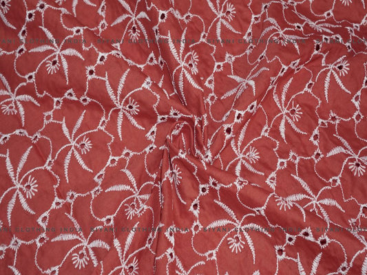 Siyani Coral Floral Cutwork Chikan Embroidered Fabric