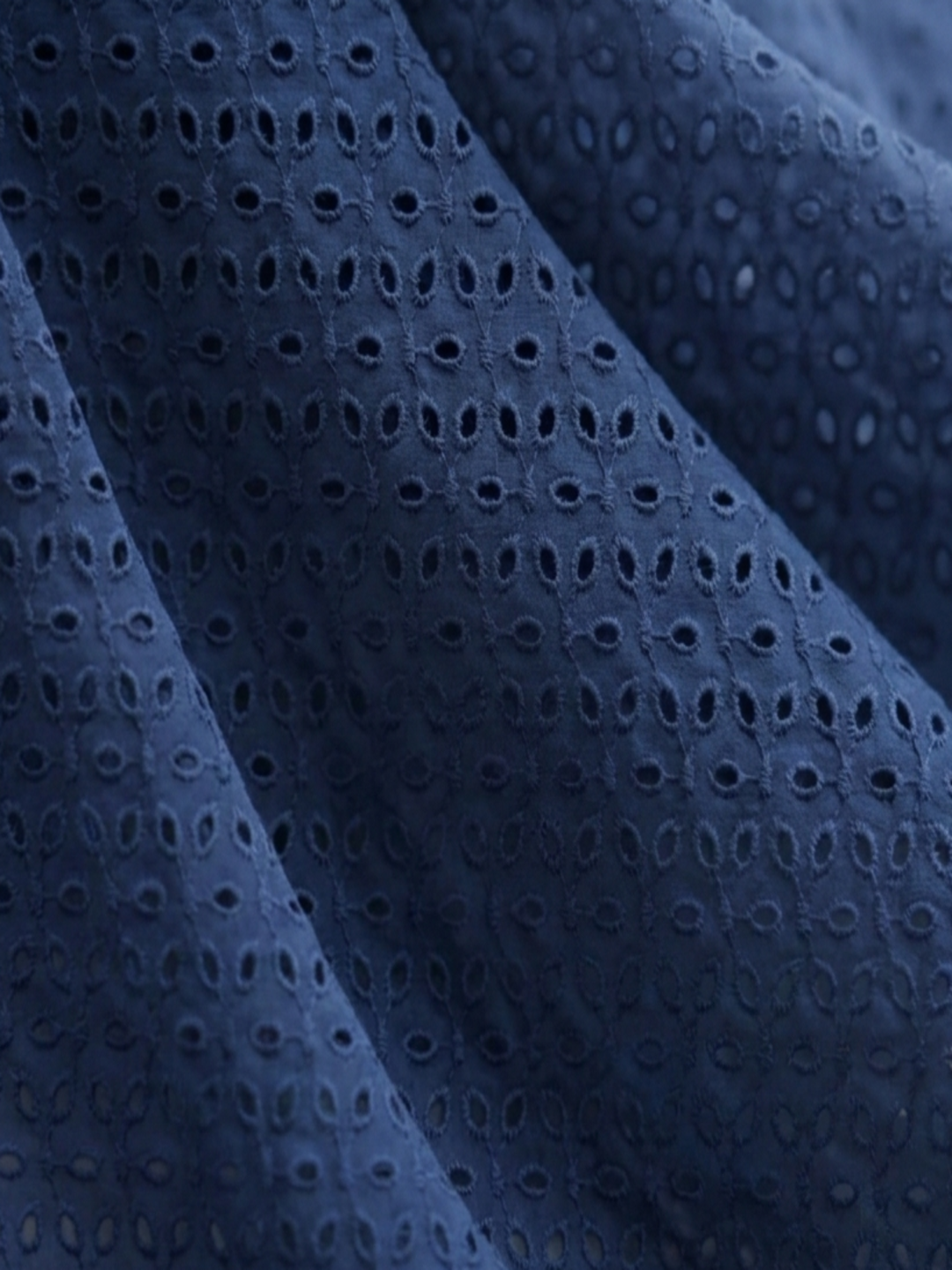 Navy Blue six hole schiffli embroidered fabric