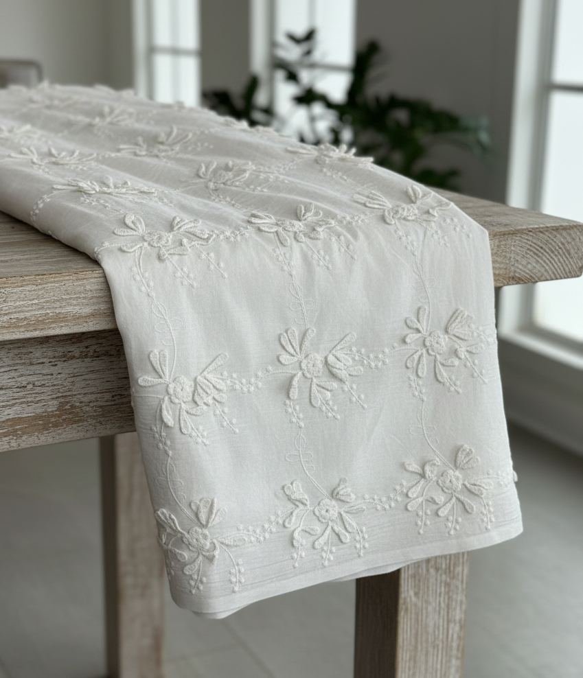 White 3d work Breeze Bloom Schiffli Embroidered fabrics