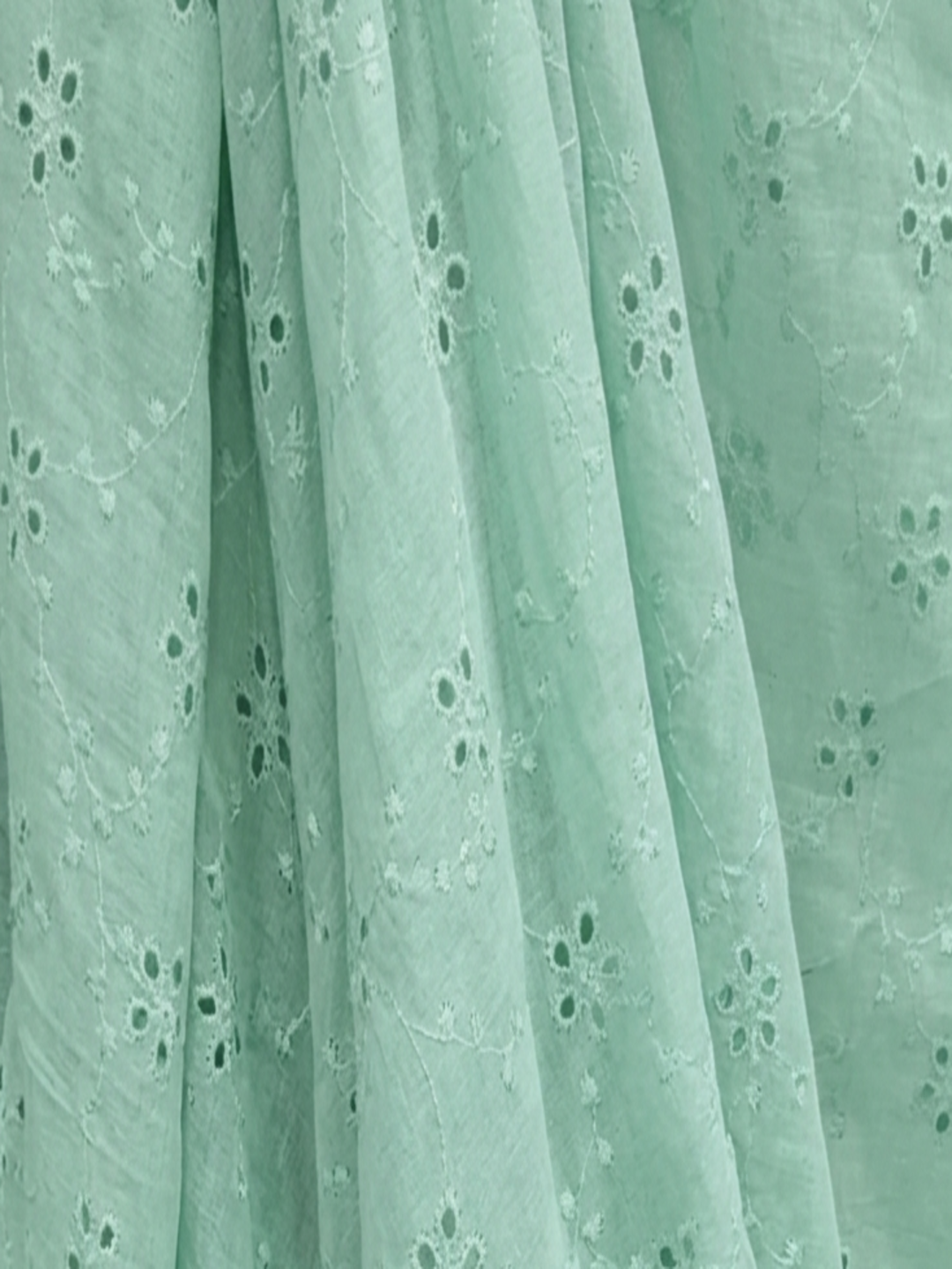 Mint Green Blossom Cotton Embroidered schiffli fabric
