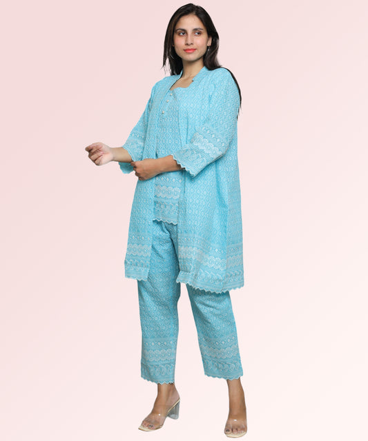 Siyani Sky Blue Schiffli Embroidered Co Ord set