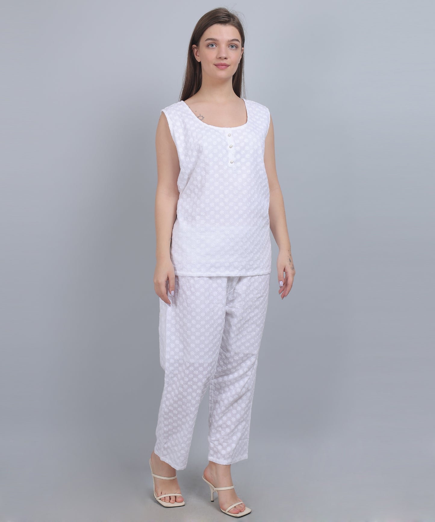 White Schiffli Embroidered Co Ord set