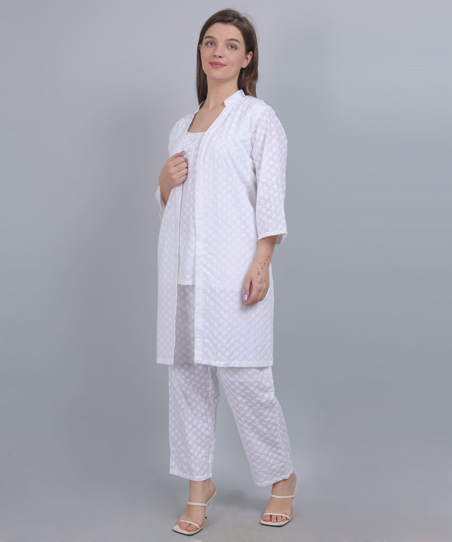White Schiffli Embroidered Co Ord set