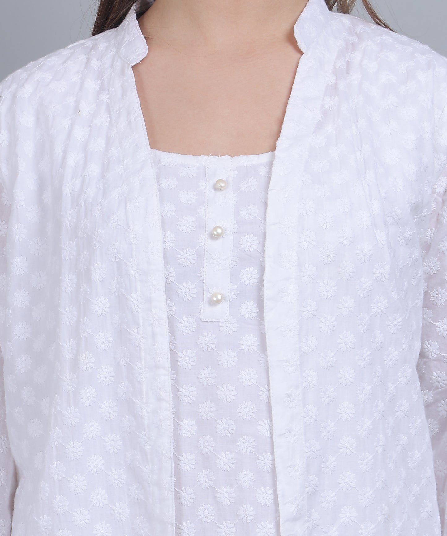 White Schiffli Embroidered Co Ord set