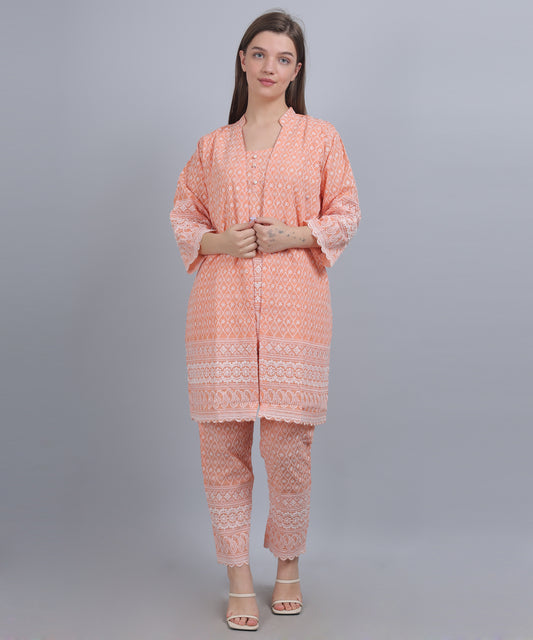 Siyani Orange Schiffli Embroidered Co Ord set