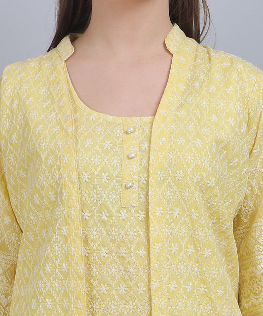 Lemon Yellow Schiffli Embroidered Co Ord set