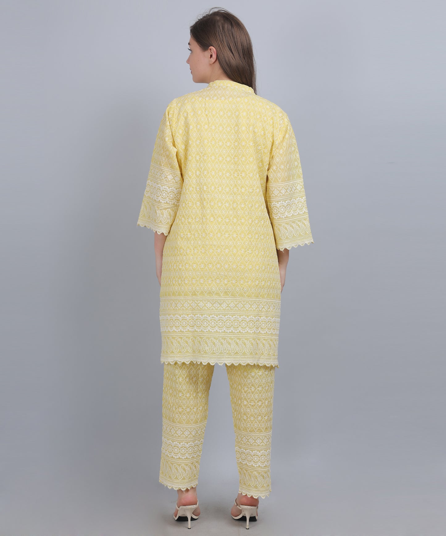 Lemon Yellow Schiffli Embroidered Co Ord set