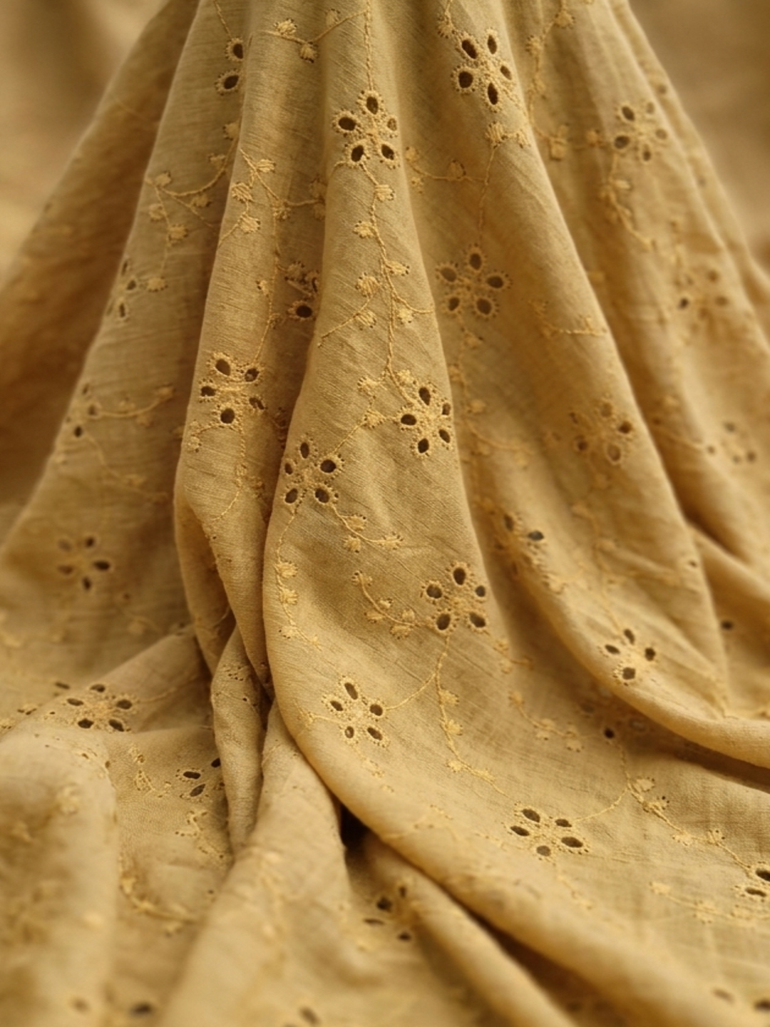 Mustard Blossom Cotton Embroidered schiffli fabric
