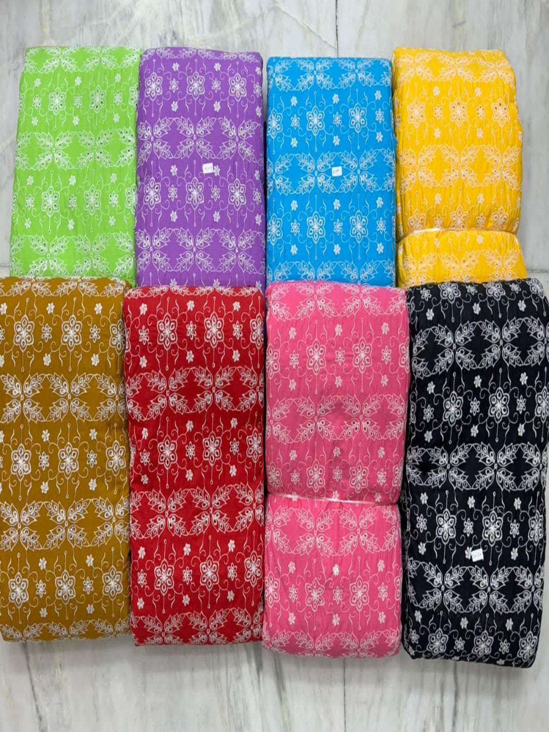 Heritage Floral Grid Schiffli Embroiderey on Cotton cambric fabric