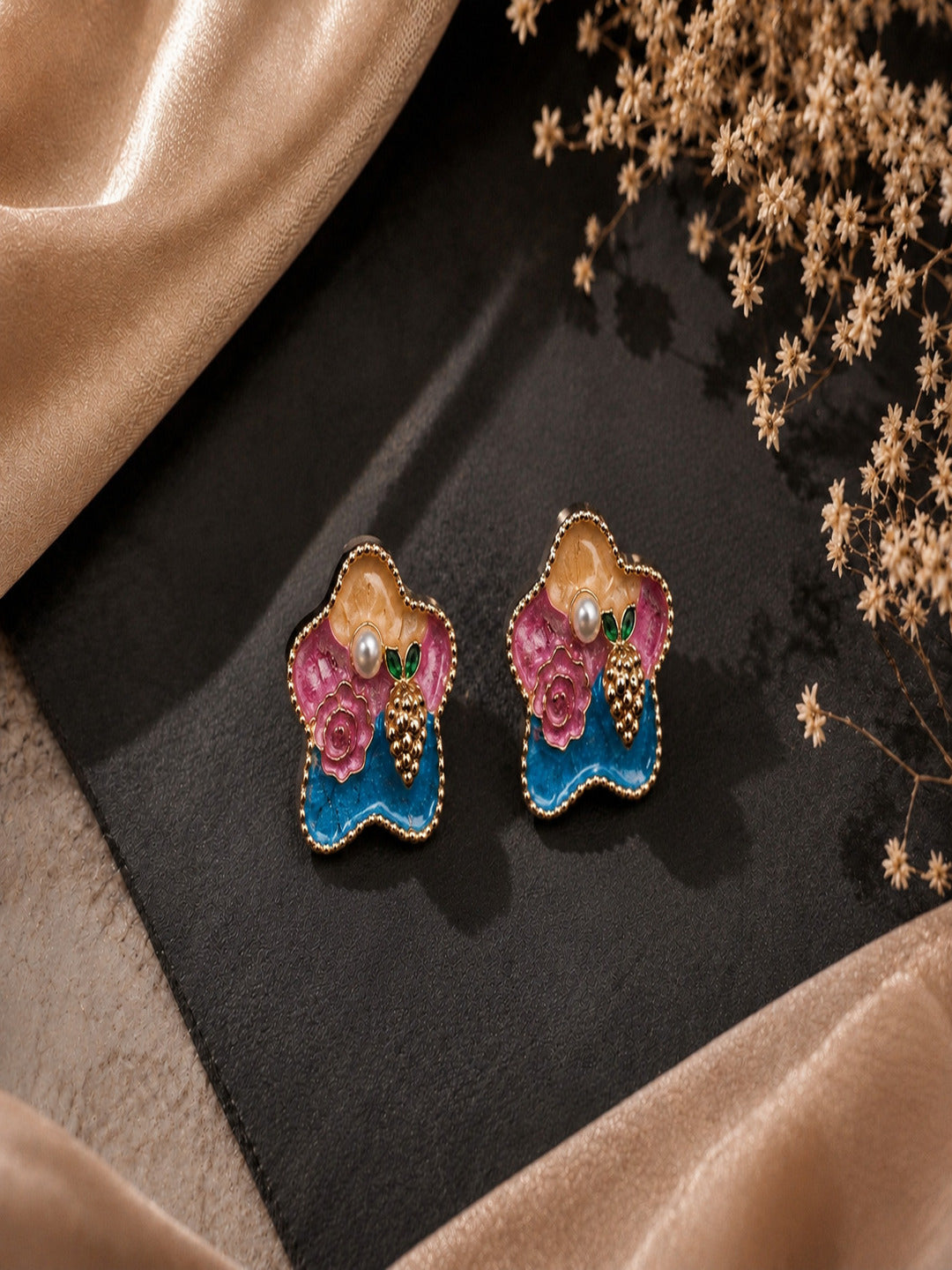 Shivora Blossom Berry Enamel Stud Earrings