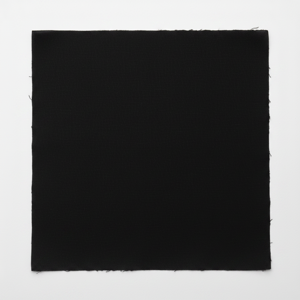 Jet black cotton poplin lycra fabric flat lay showing smooth fine weave texture
