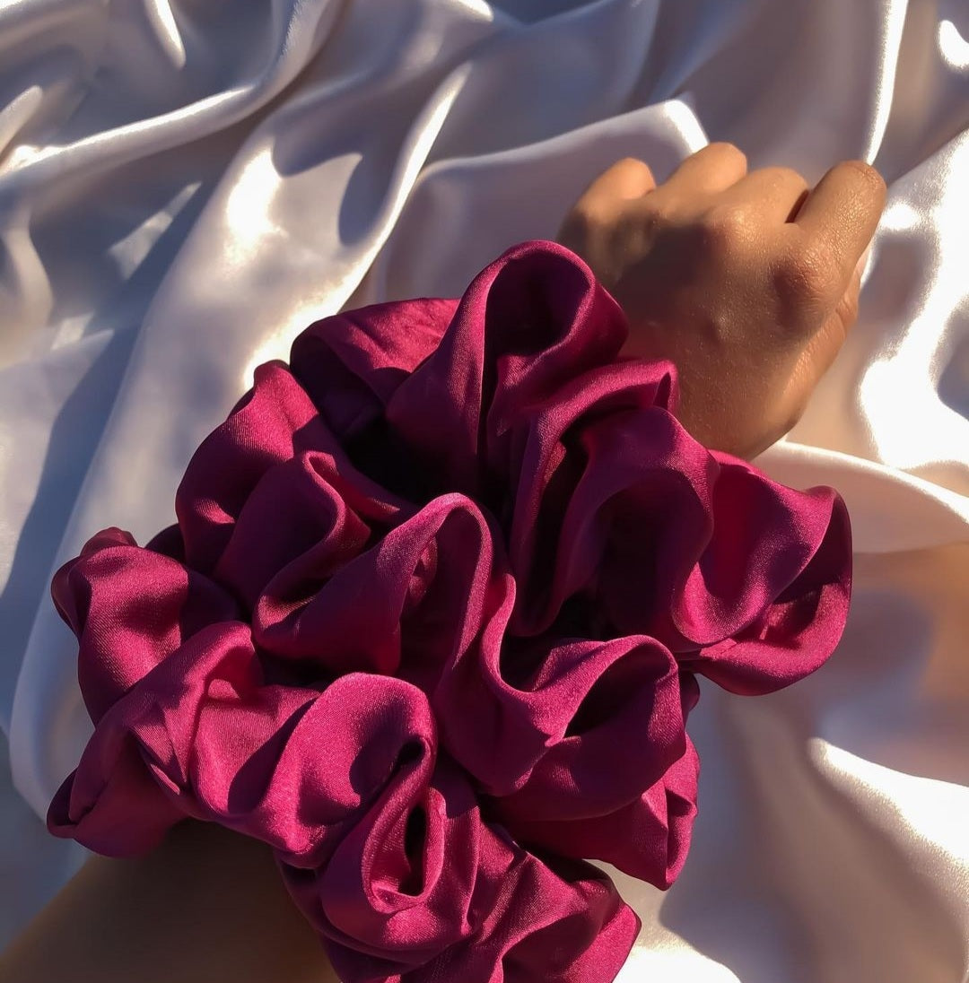 Maroon Satin Silk Scrunchies (Set of 3) Siyani Clothing India