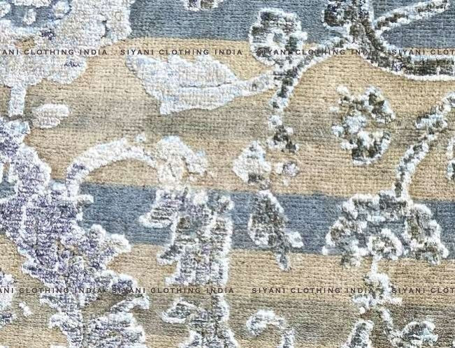 Beige And Blue Floral Textured Hand Knotted Carpet - Siyani Clothing India