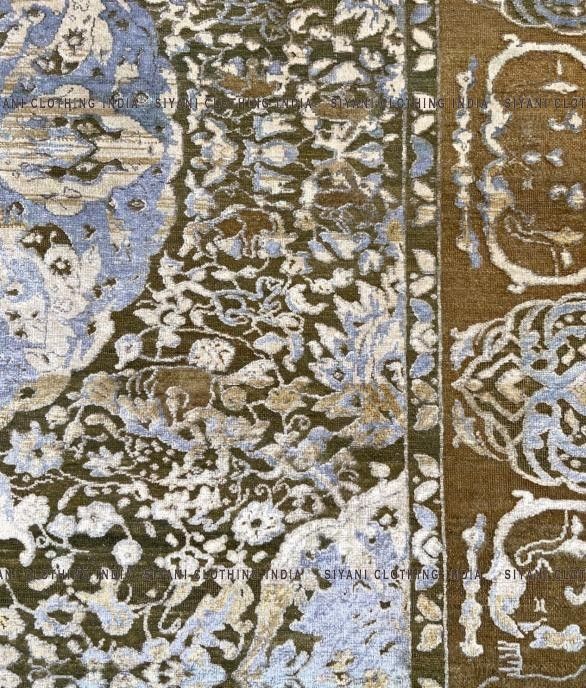 Mud Brown Traditional Design Hand Knotted Carpet - Siyani Clothing India