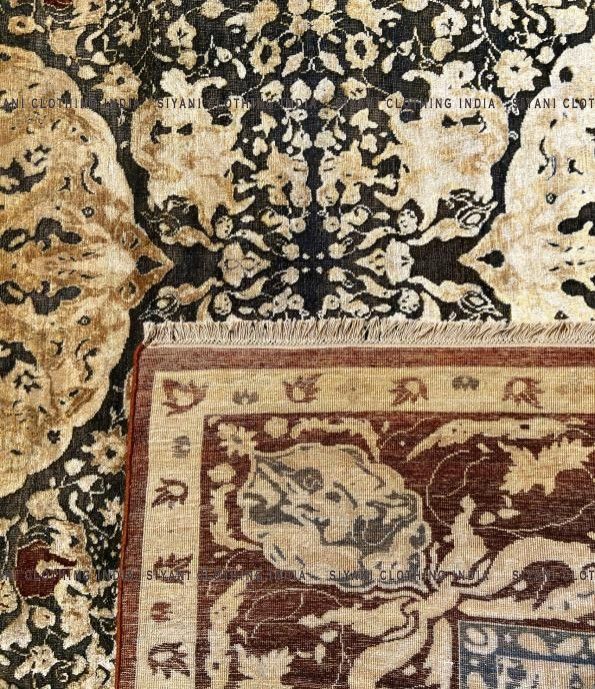 Golden & Maroon Traditional Design Hand Knotted Carpet - Siyani Clothing India