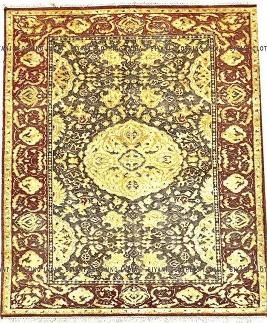 Siyani Maroon & Yellow Traditional Design Hand Knotted Carpet