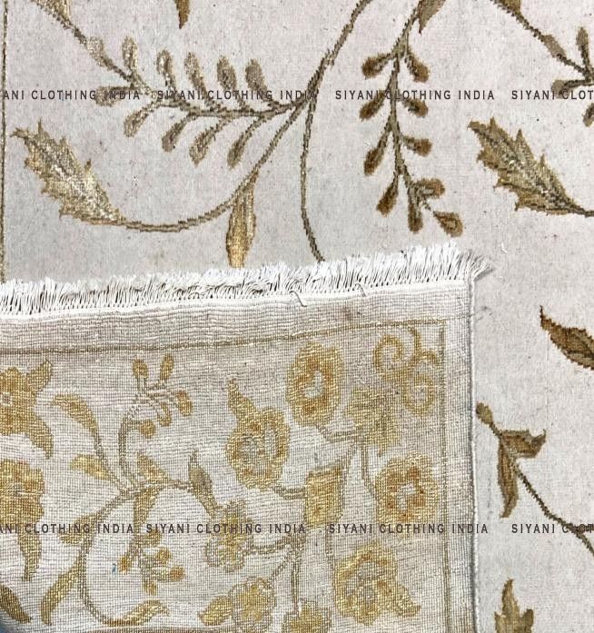 White Floral Pattern Hand Knotted Carpet - Siyani Clothing India