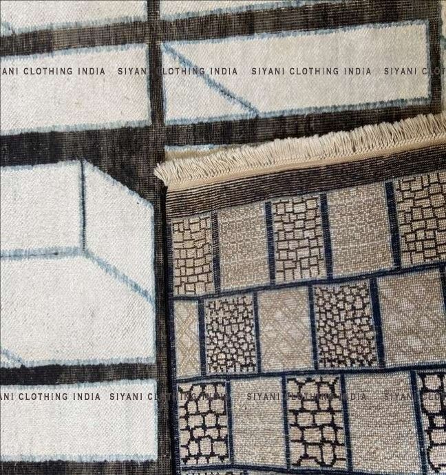Grey Block Pattern Hand Knotted Carpet - Siyani Clothing India