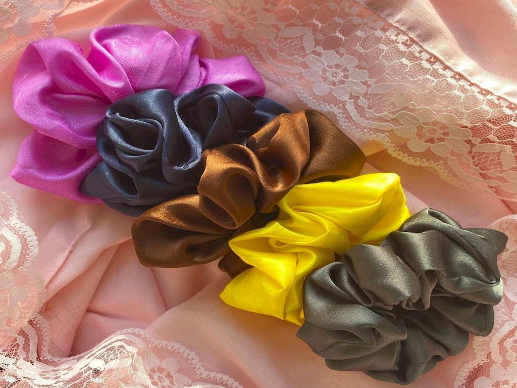 Candy Combo Satin Silk Scrunchies (Set Of 5) Siyani Clothing India