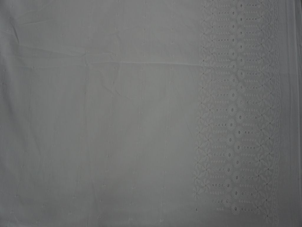White Dyeable Border Pattern Flower And Leaf Design Chikankari Embroidered Fabric Siyani Clothing India