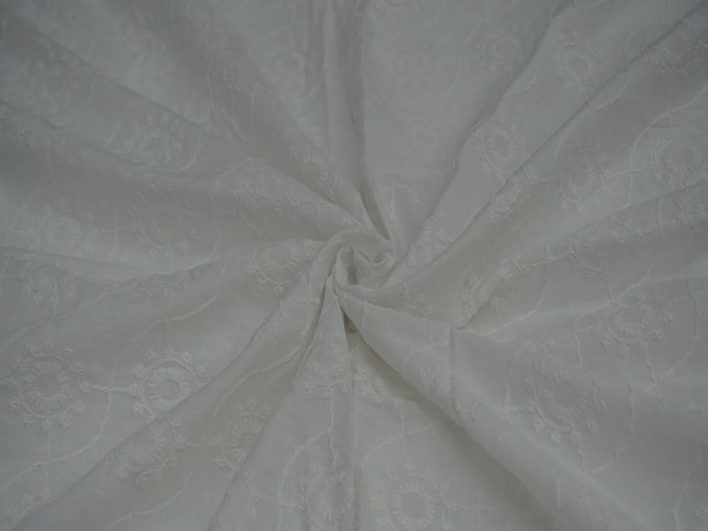 White Dyeable Floral Design Chikankari Embroidered Fabric Siyani Clothing India