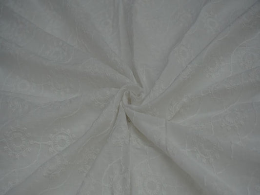 White Dyeable Floral Design Chikankari Embroidered Fabric Siyani Clothing India