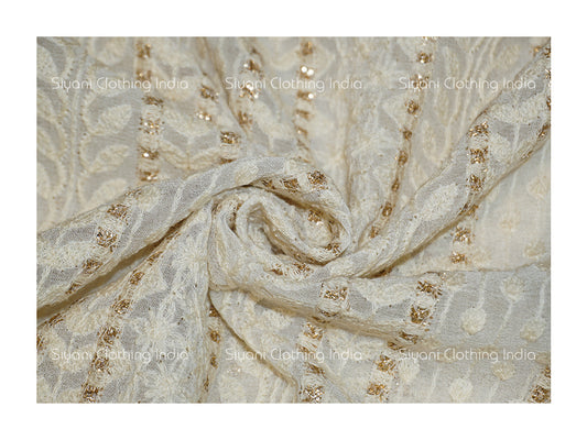 Dyeable White Gota And Leaf Embroidered  Georgette Fabric Siyani Clothing India