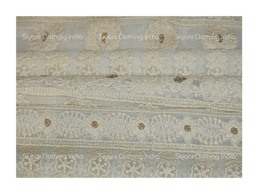 Dyeable White Border Design Gota And Thread Embroidered Georgette Fabric Siyani Clothing India