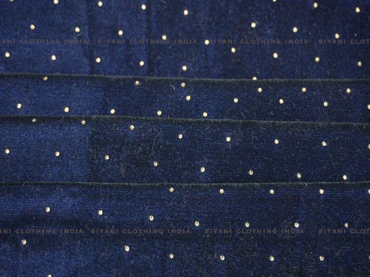 Navy Blue Polka Dots Embroidered Velvet Fabric - Siyani Clothing India