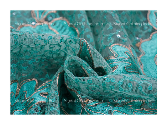 Light Blue Thread And Pipe Embroidered Georgette Fabric Siyani Clothing India