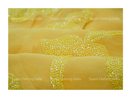 Yellow Phulkari Sequins Embroidered Georgette Fabric Siyani Clothing India