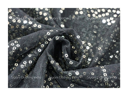 Black Abstract Sequins Embroidered Georgette Fabric Siyani Clothing India