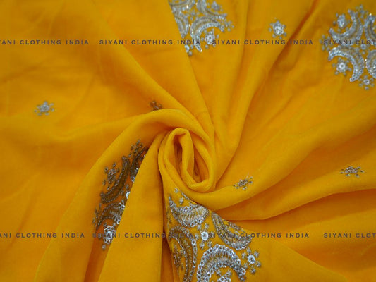 Siyani Mustard Zari Embroidered Velvet Fabric